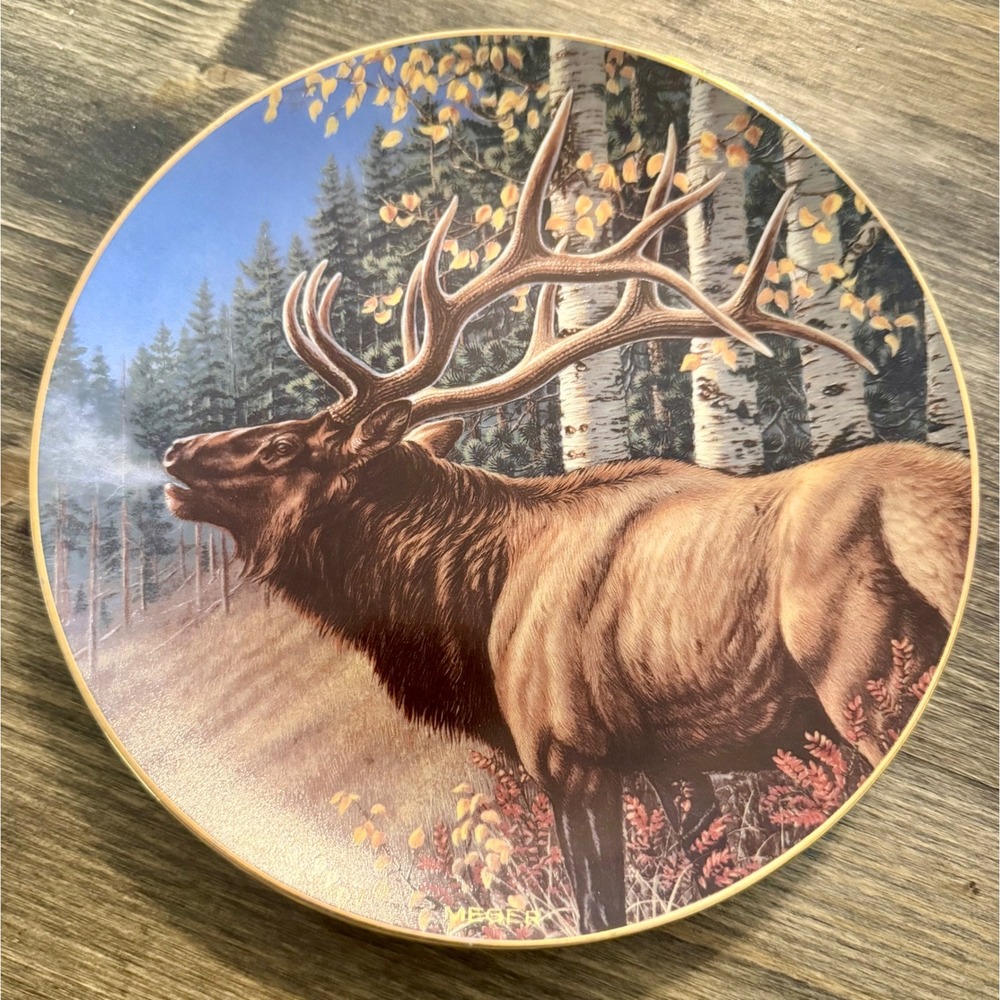 Hamilton Collection Call of Autumn Plate Elk 8.25" Gold Trim Meger 1994